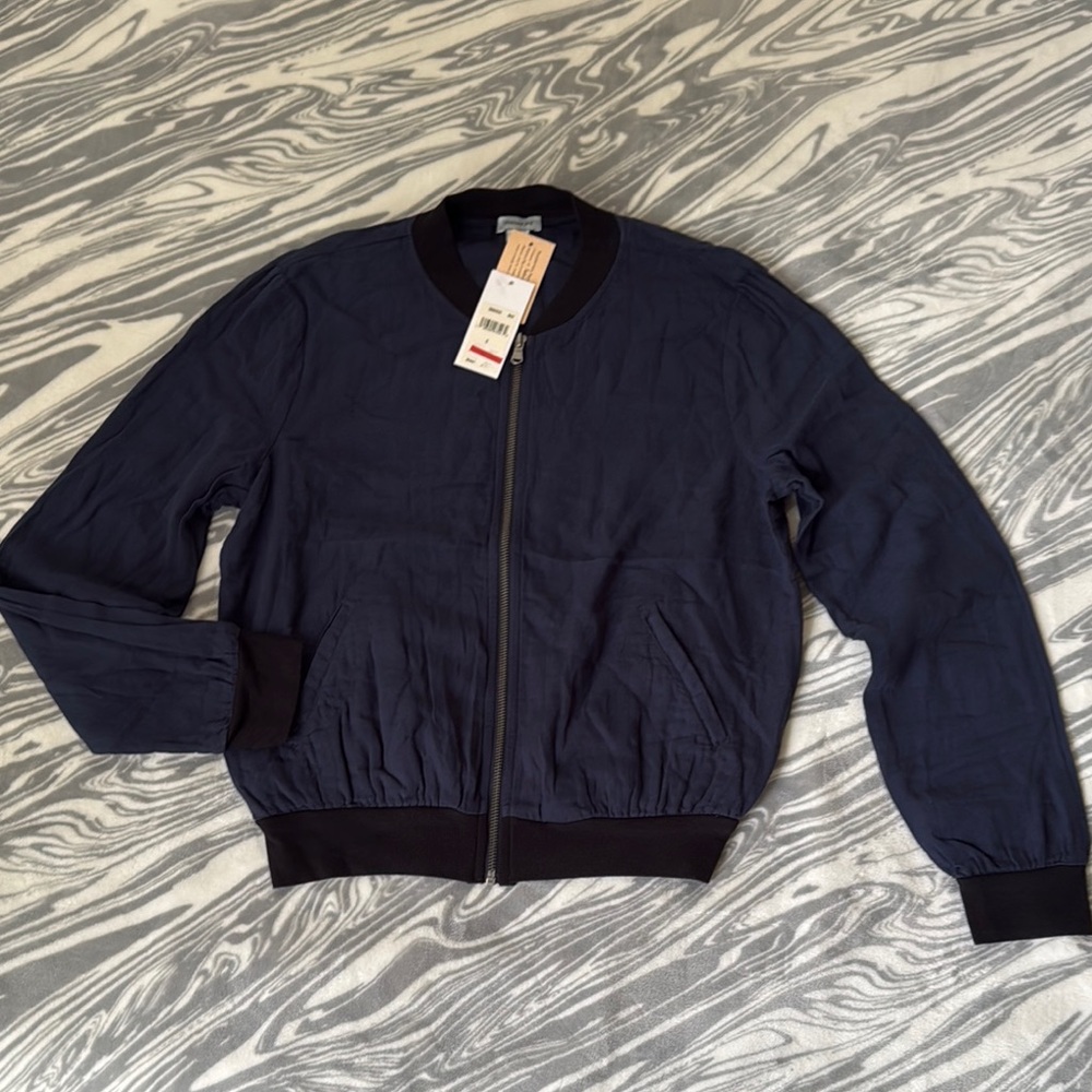 NWT Blue Varsity Jacket with Ribbed Collar and Cuffs